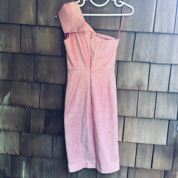 $720 Rickie Freeman by Teri Jon Women's Pink Metallic One-Shoulder Dress Size 4 - Picture 11 of 16